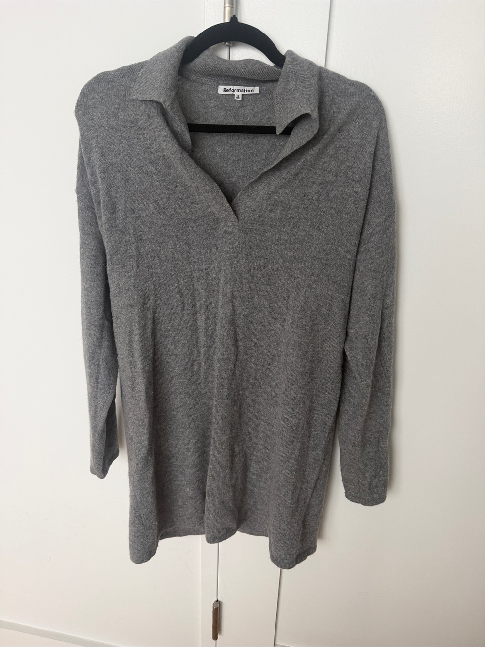 Reformation Heather Gray Open V-Collar Cashmere sweater dress